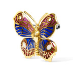 18K Yellow Gold Red, Blue, and White Enameled Butterfly Brooch Pin - Bijoux-NYC Direct