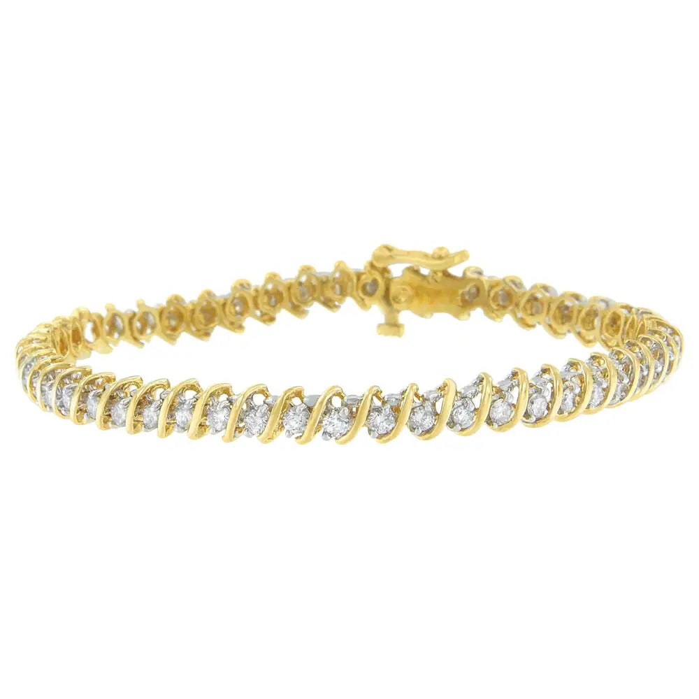 18k yellow gold 2.00 cttw round cut diamond spiral link bracelet bijoux-nyc direct