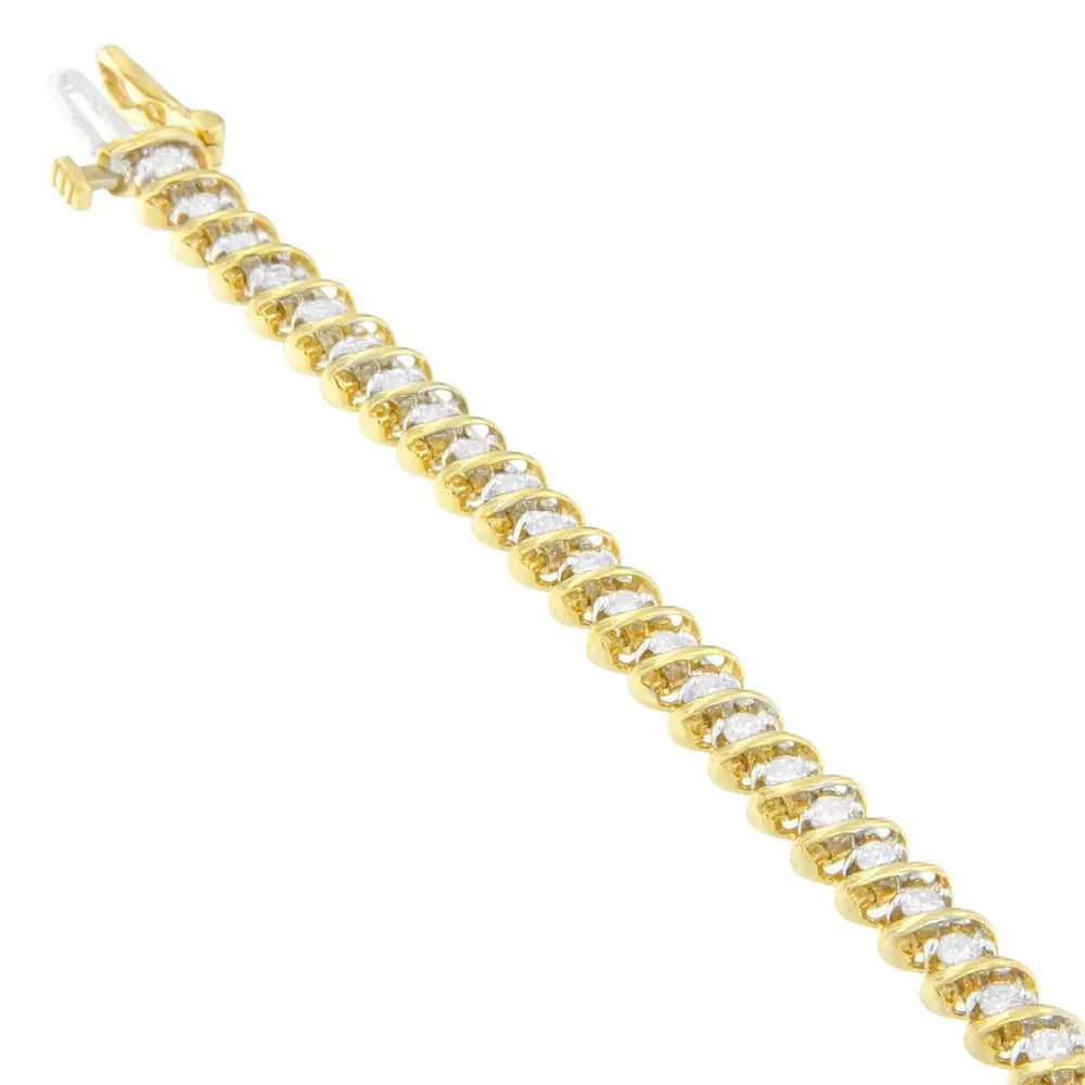 18K Yellow Gold Round Cut Diamond Spiral Link Bracelet (2.00 cttw, I-J Color, I1-I2 Clarity) - Bijoux-NYC Direct