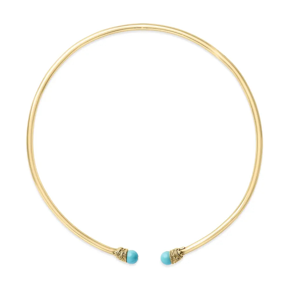 18k yellow gold sculpted collar necklace with turquoise cabochons 16 inch bijoux-nyc direct