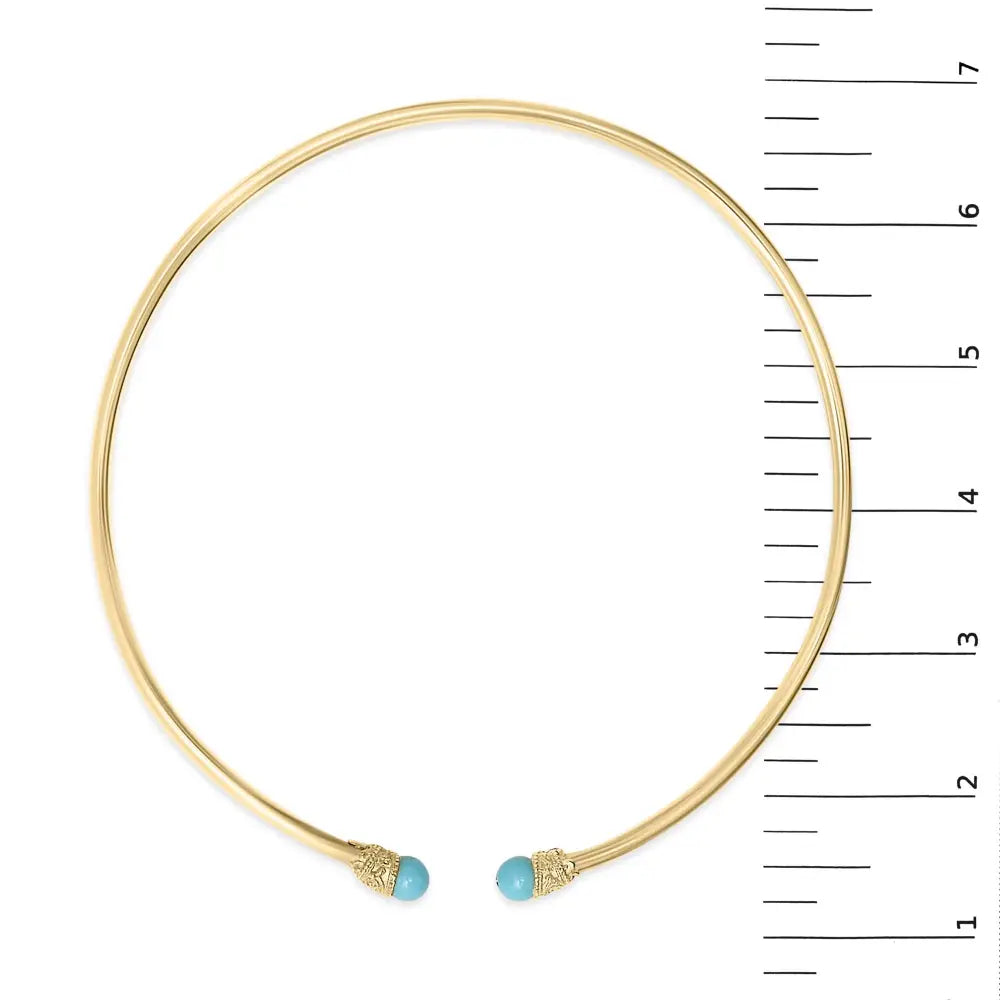 18k yellow gold sculpted collar necklace with turquoise cabochons 16 inch bijoux-nyc direct
