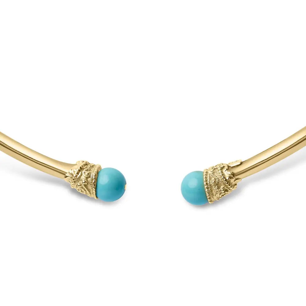 18k yellow gold sculpted collar necklace with turquoise cabochons 16 inch bijoux-nyc direct