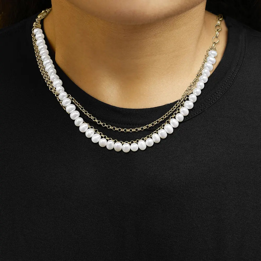18k yellow gold vermeil cultured pearl rolo and paperclip necklace 18in bijoux-nyc direct