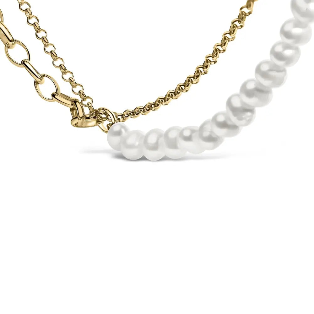 18k yellow gold vermeil cultured pearl rolo and paperclip necklace 18in bijoux-nyc direct