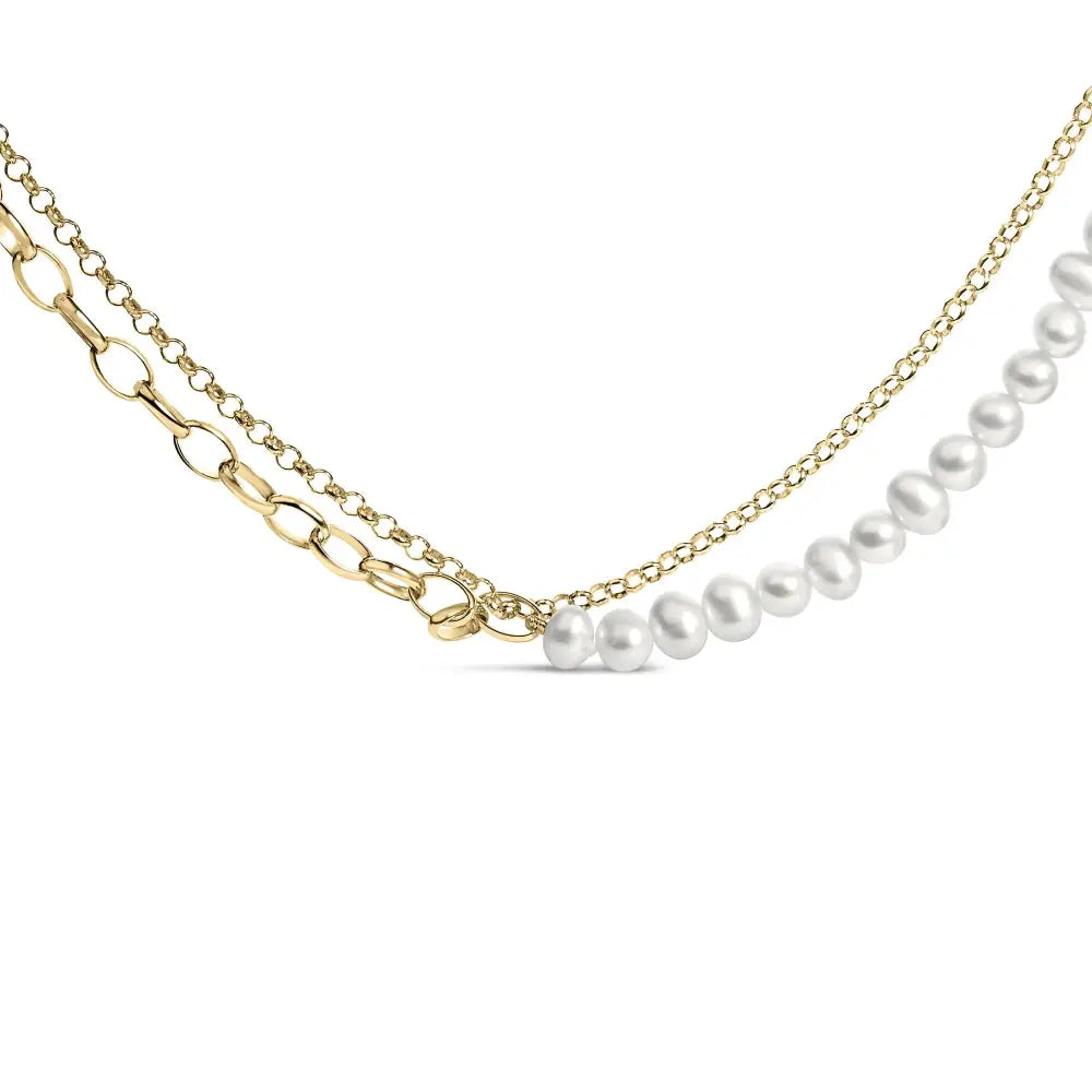 18k yellow gold vermeil cultured pearl rolo and paperclip necklace 18in bijoux-nyc direct