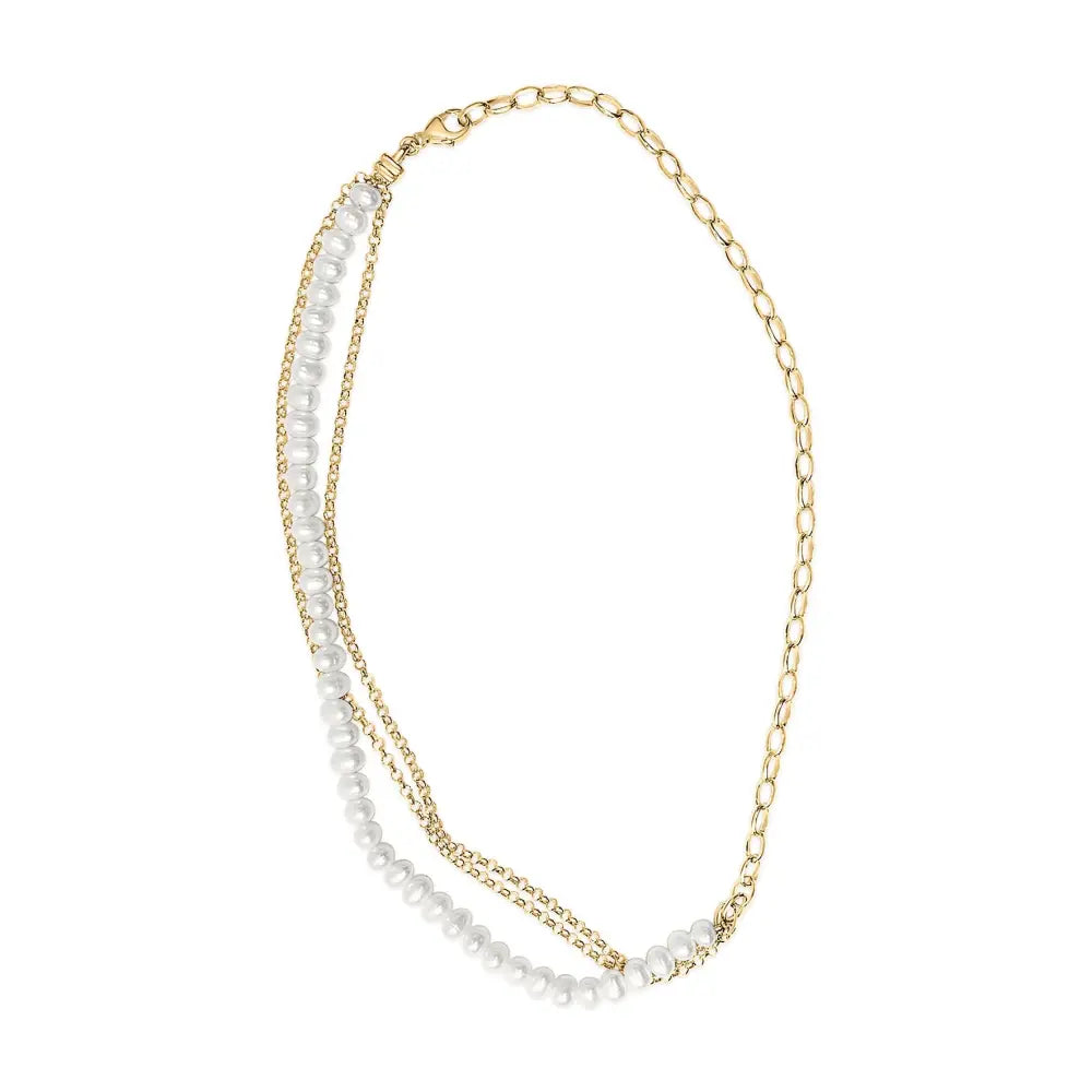 18k yellow gold vermeil cultured pearl rolo and paperclip necklace 18in bijoux-nyc direct