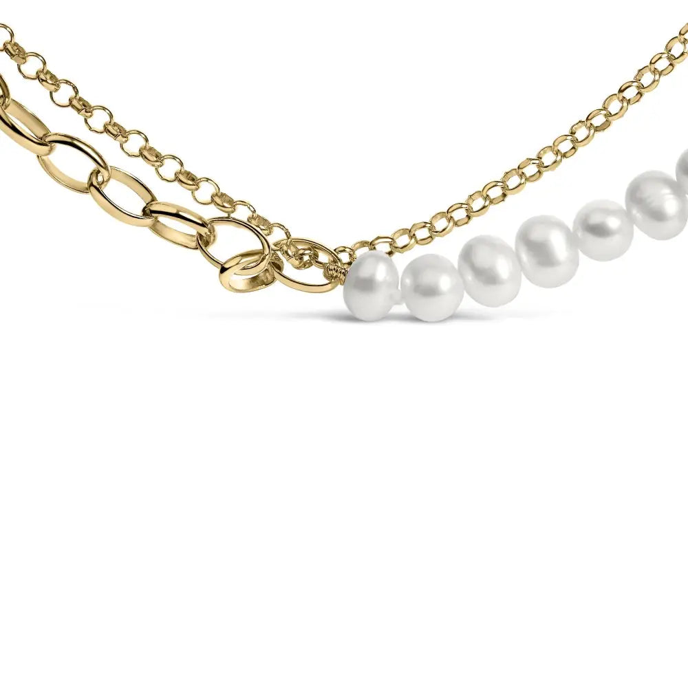 18k yellow gold vermeil cultured pearl rolo and paperclip necklace 18in bijoux-nyc direct