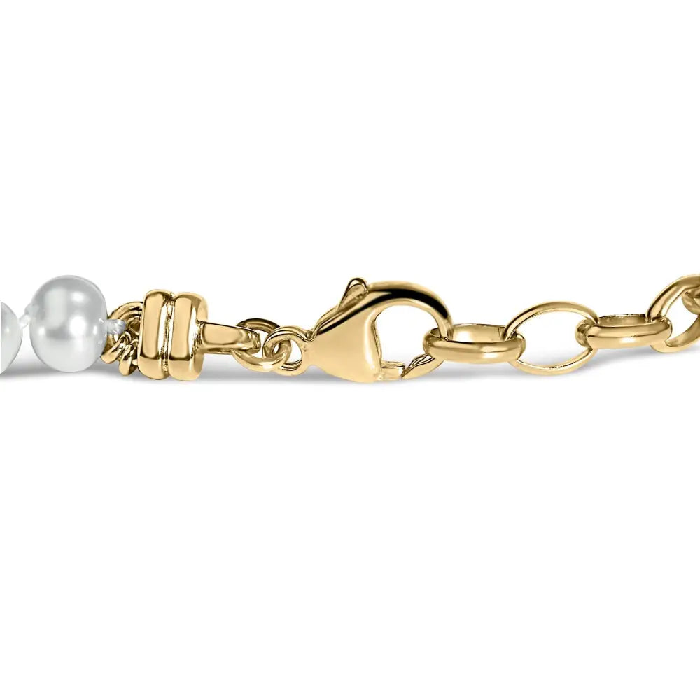 18k yellow gold vermeil cultured pearl station link bracelet 7.25 inch bijoux-nyc direct