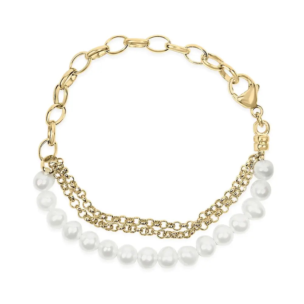 18k yellow gold vermeil cultured pearl station link bracelet 7.25 inch bijoux-nyc direct