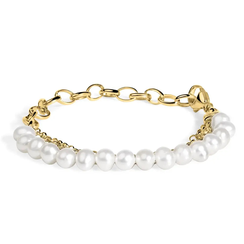 18k yellow gold vermeil cultured pearl station link bracelet 7.25 inch bijoux-nyc direct