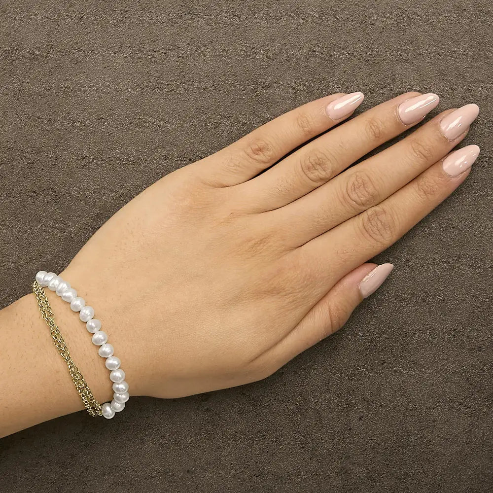 18k yellow gold vermeil cultured pearl station link bracelet 7.25 inch bijoux-nyc direct