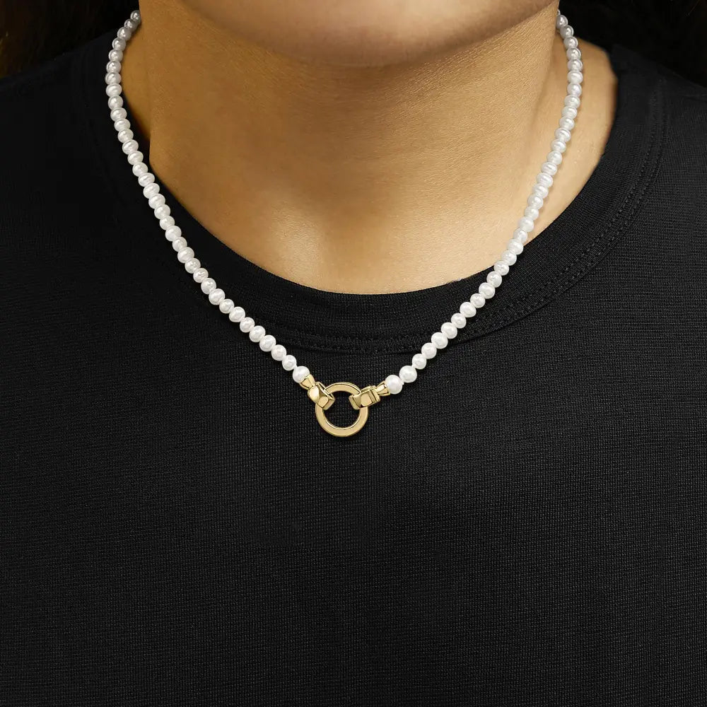 18k yellow gold vermeil pearl strand infinity necklace 16.5 inch bijoux-nyc direct