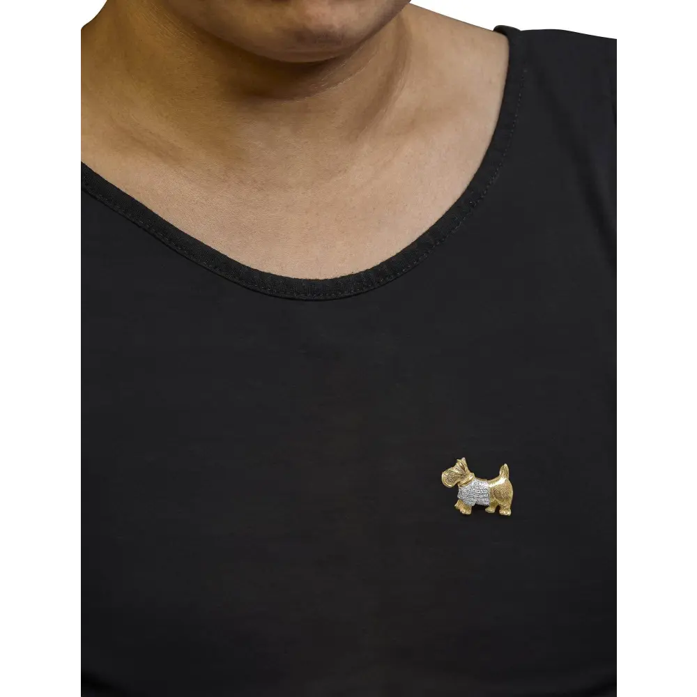 18K Yellow Gold1/3 Cttw Diamond Scottish Terrier Brooch Pin and Pendant with Satin Finish (G-H Color, VS2-SI1 Clarity) - NO CHAIN INCLUDED - Bijoux-NYC Direct