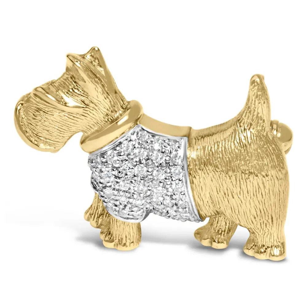 18K Yellow Gold1/3 Cttw Diamond Scottish Terrier Brooch Pin and Pendant with Satin Finish (G-H Color, VS2-SI1 Clarity) - NO CHAIN INCLUDED - Bijoux-NYC Direct