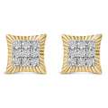 10K Yellow Gold Plated .925 Sterling Silver 1/4 Cttw Diamond Textured Halo Stud Earrings