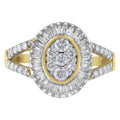 1ct tw diamond oval cluster and baguette halo ring in 10kt yellow gold bijoux-nyc direct