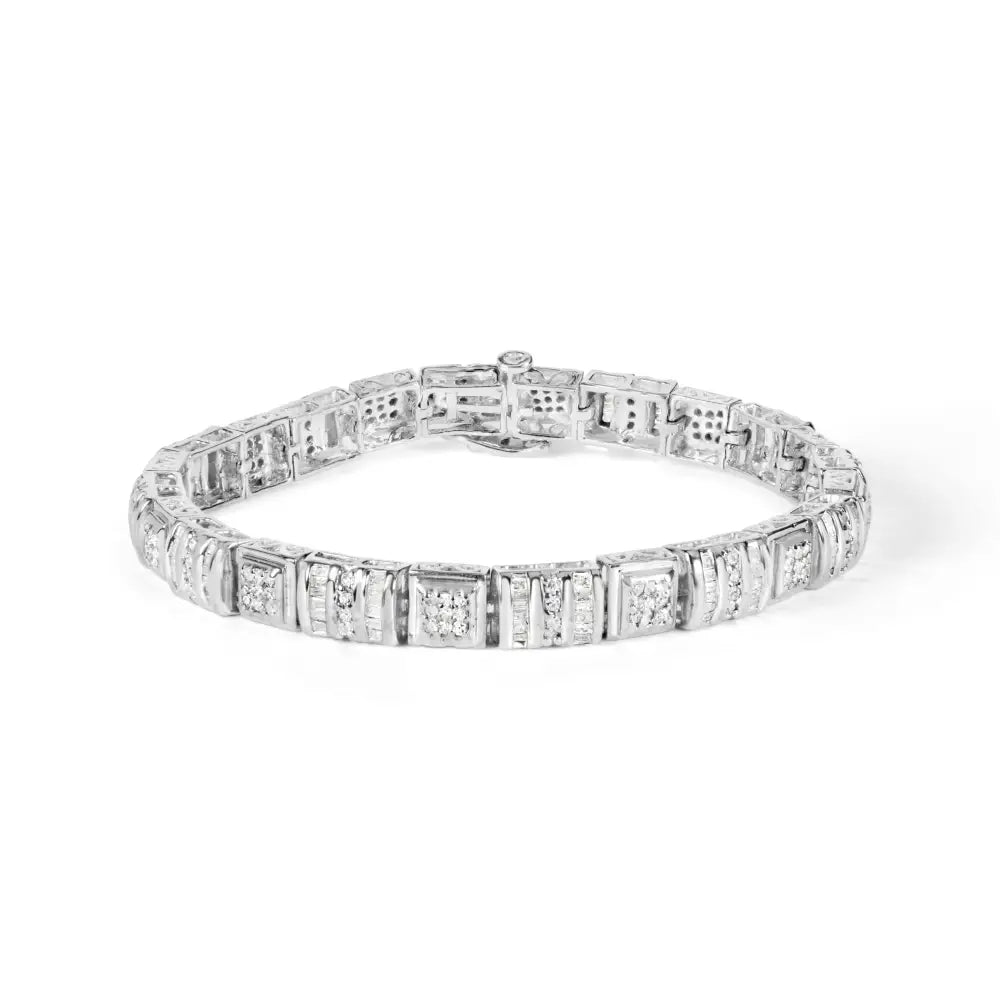 2.00 cttw round and baguette diamond square link bracelet in 10k white gold bijoux-nyc direct