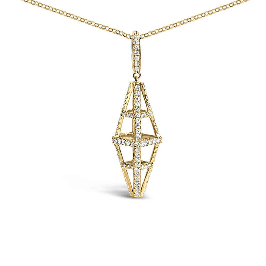 14K Yellow Gold 1.0 Cttw Diamond Studded Geometric Double Pyramid 18" Pendant Necklace (G-H Color, SI1-SI2 Clarity)