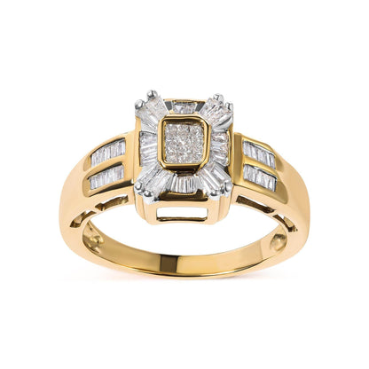 10K Yellow Gold 1/2 Cttw Diamond Composite and Halo Ring (H-I Color, SI1-SI2 Clarity) - Bijoux-NYC Direct