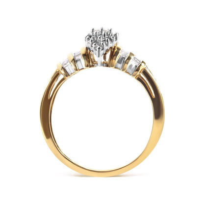 10K Yellow Gold 1/2 Cttw Diamond Pear Shaped Head and Multi Row Channel Set Shank Ring (H-I Color, SI2-I1 Clarity) - Bijoux-NYC Direct