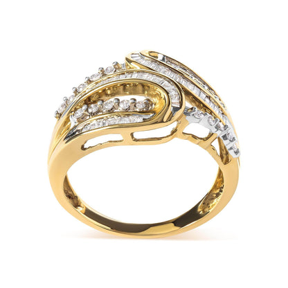 10K Yellow Gold 1/2 Cttw Round and Baguette cut Diamond Open Space Bypass Ring (H-I Color, SI2-I1 Clarity) - Bijoux-NYC Direct