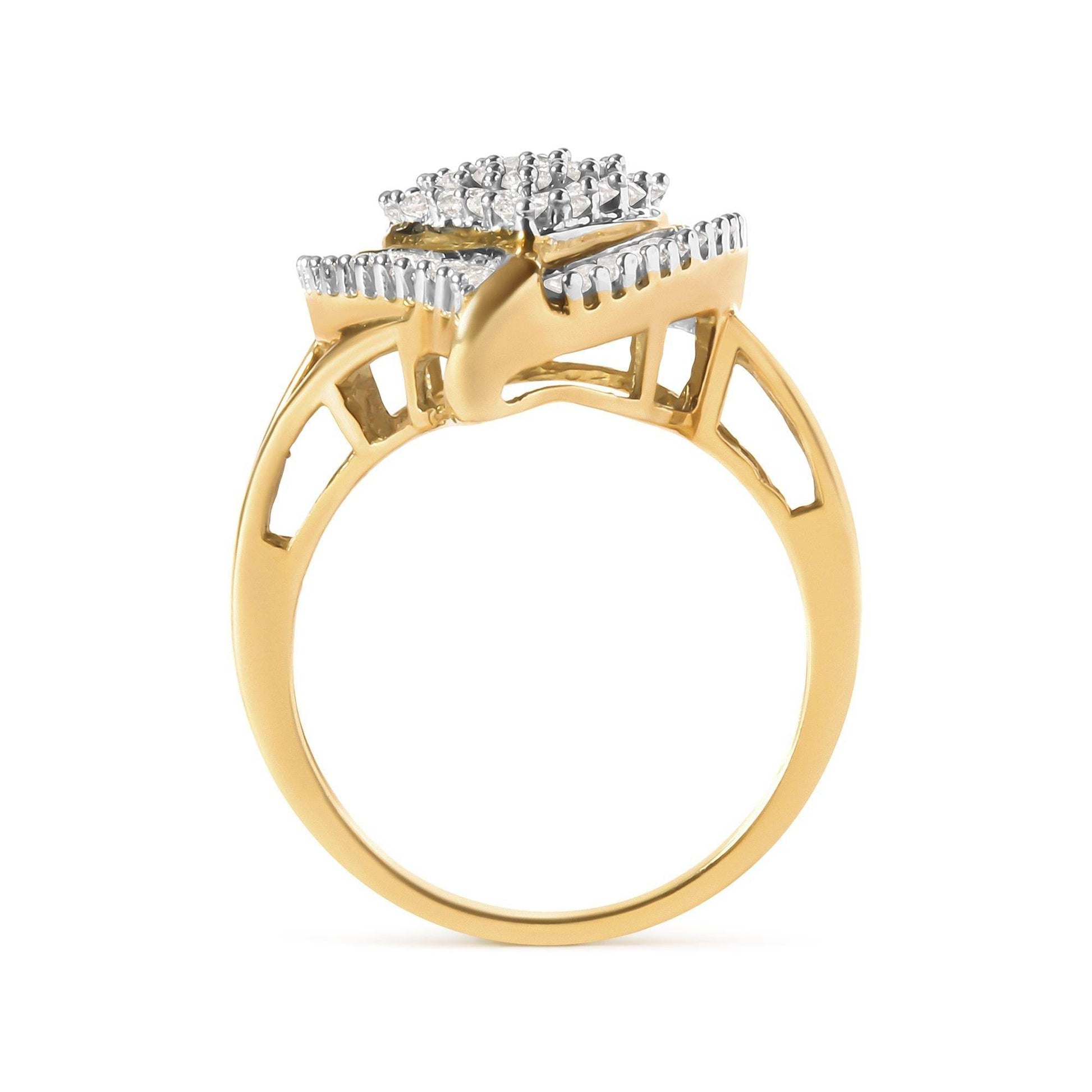 10K Yellow Gold 1 Cttw Round and Baguette Cut Diamond Ballerina Cluster Ring (H-I Color, SI2-I1 Clarity) - Bijoux-NYC Direct