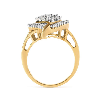 10K Yellow Gold 1 Cttw Round and Baguette Cut Diamond Ballerina Cluster Ring (H-I Color, SI2-I1 Clarity) - Bijoux-NYC Direct