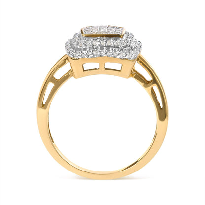 10K Yellow Gold 1/2 cttw Round and Princess Diamond Composite Head and Halo Ring (H-I Color, SI1-SI2 Clarity) - Bijoux-NYC Direct