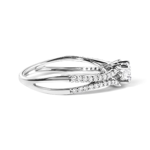Diamond ring with a bow design on a white background