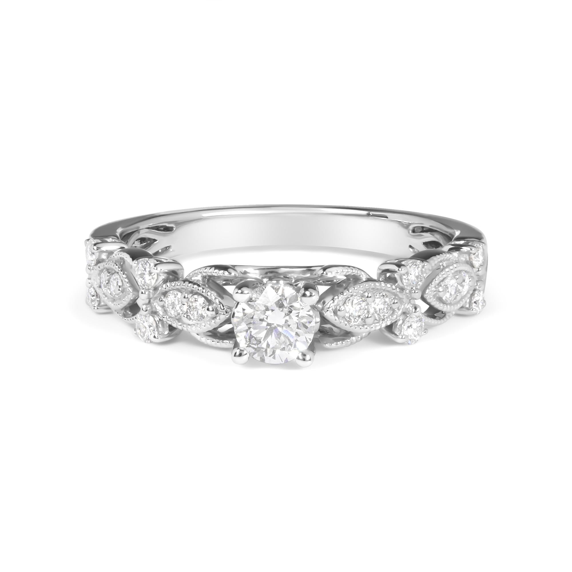 14K White Gold 1/2 Cttw Diamond Vintage Style Engagement Ring (G-H, VS2–SI1) – Size 7