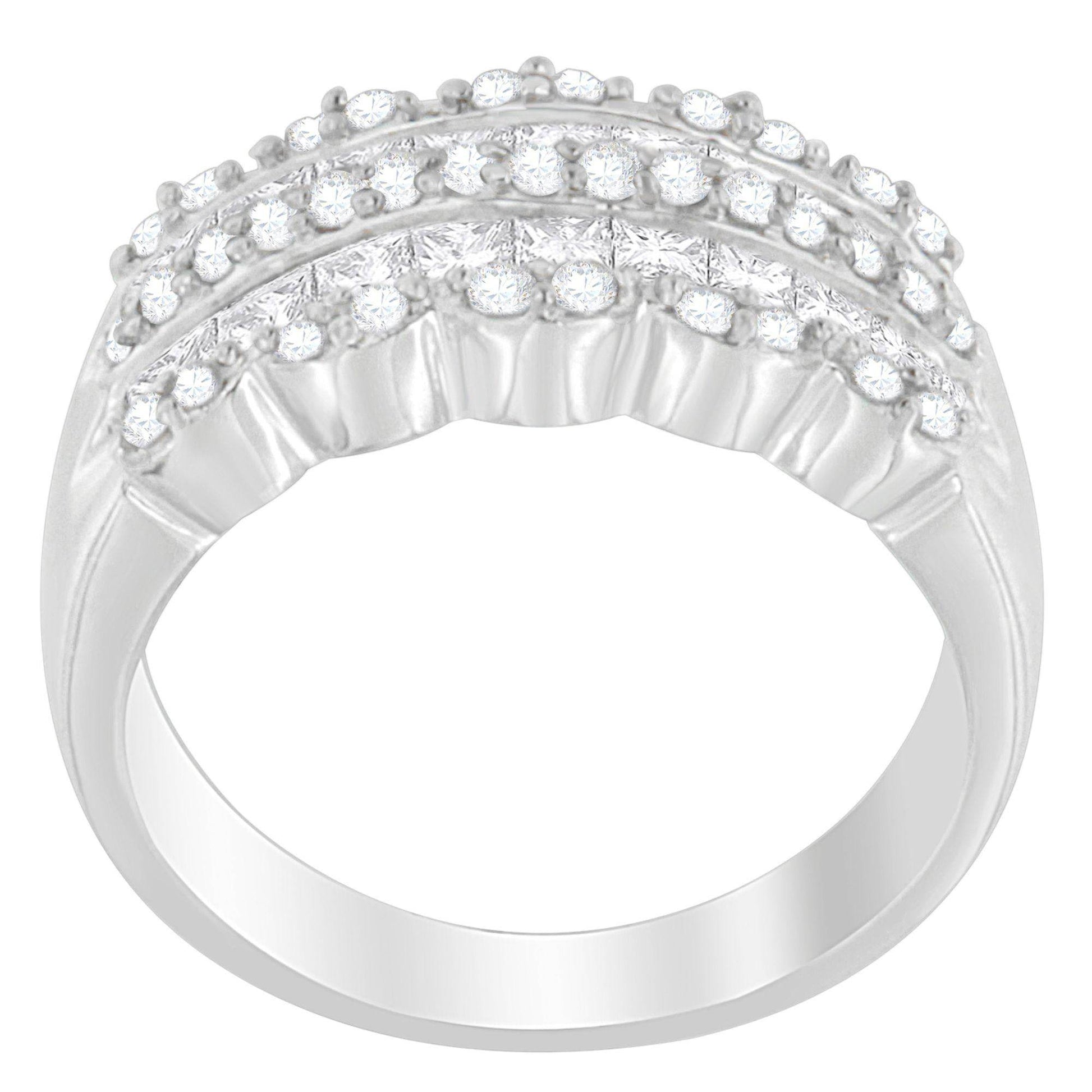 14K White Gold 1 1/7ct. TDW Round and Princess-Cut Diamond Ring(H-I, SI2-I1) - Bijoux-NYC Direct