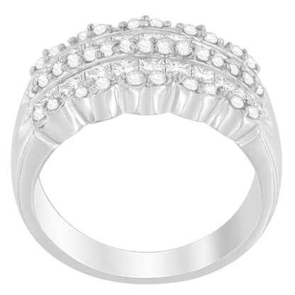 14K White Gold 1 1/7ct. TDW Round and Princess-Cut Diamond Ring(H-I, SI2-I1) - Bijoux-NYC Direct