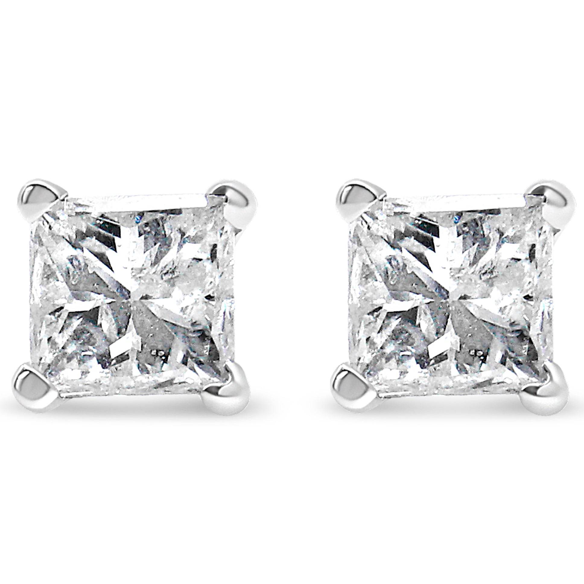 14K White Gold 3/4 Cttw Princess-Cut Square Near Colorless Diamond Classic 4-Prong Solitaire Stud Earrings (G-H Color, SI1-SI2 Clarity) - Bijoux-NYC Direct