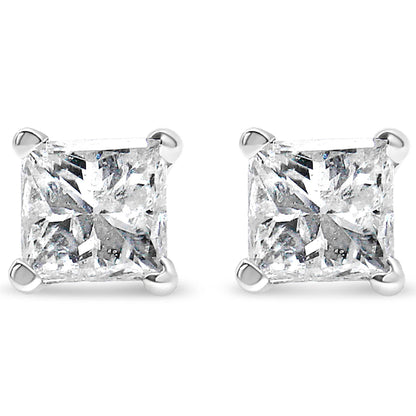 14k White Gold 1/5 Cttw Princess-cut Diamond Petite Stud Earrings (I-J, I2-I3) - Bijoux-NYC Direct
