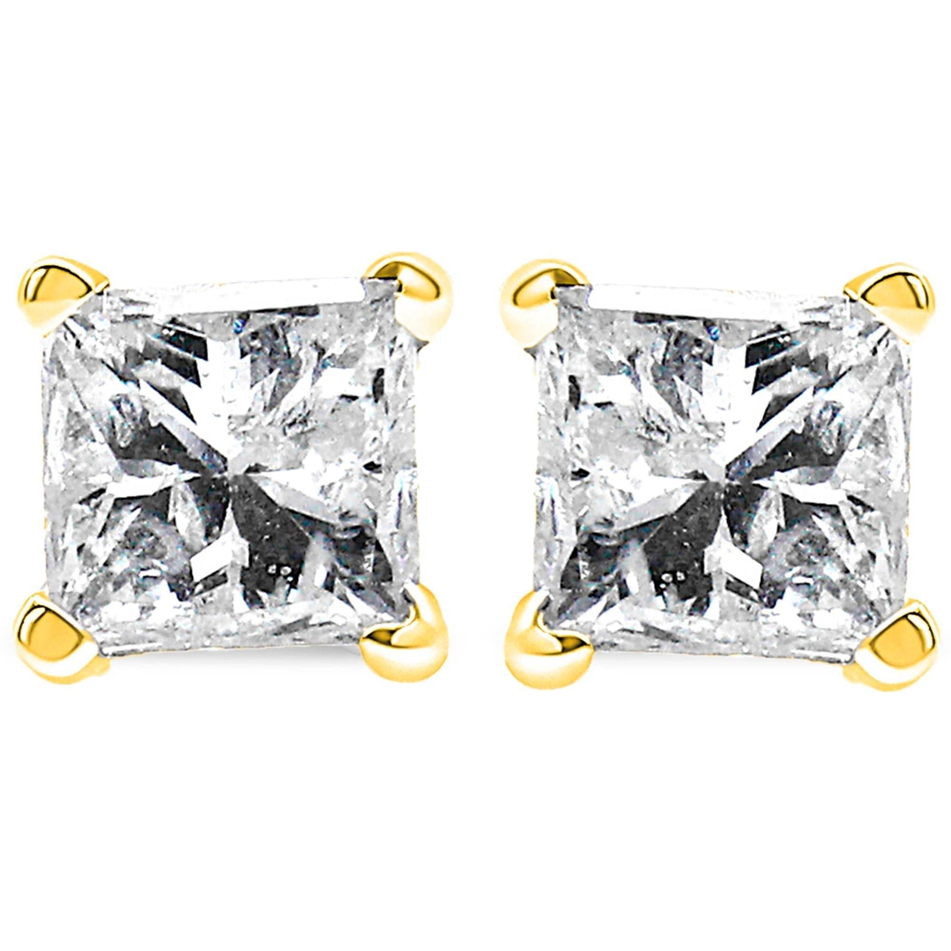 14K Yellow Gold 1/5 Cttw Princess-Cut Square Near Colorless Diamond Classic 4-Prong Solitaire Stud Earrings (I-J Color, I2-I3 Clarity) - Bijoux-NYC Direct