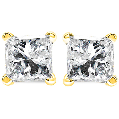 14K Yellow Gold 1/5 Cttw Princess-Cut Diamond Petite Classic Square Stud Earrings (I-J Color, I3 Clarity) - Bijoux-NYC Direct