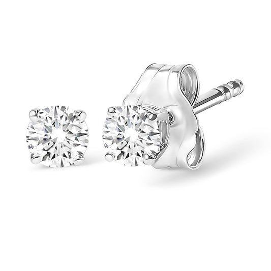 .925 Sterling Silver 1/2 Cttw Round Brilliant-Cut Lab Grown Diamond Classic 4-Prong Stud Earrings (F-G Color, VS1-VS2 Clarity) - Bijoux-NYC Direct