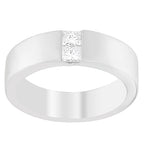White ceramic ring with a diamond on a white background