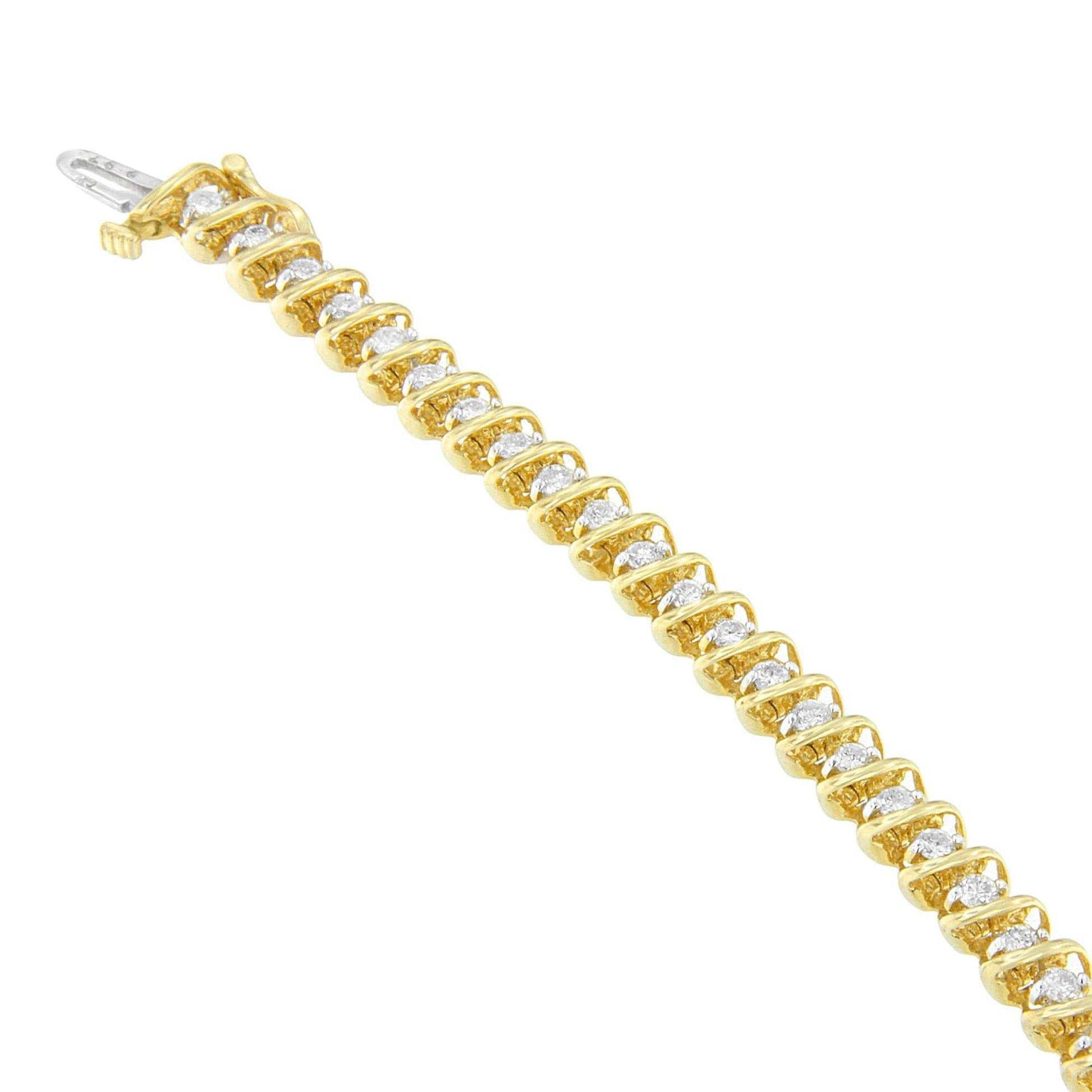 14K Yellow Gold Round Cut Diamond Spiral Link Bracelet (3.00 cttw, H-I Color, SI2-I1 Clarity) - Bijoux-NYC Direct