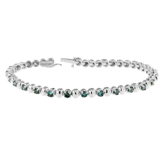14K White Gold Round-Cut Blue Diamonds Bracelet (3.00 cttw, Blue Color, Clarity) - Bijoux-NYC Direct