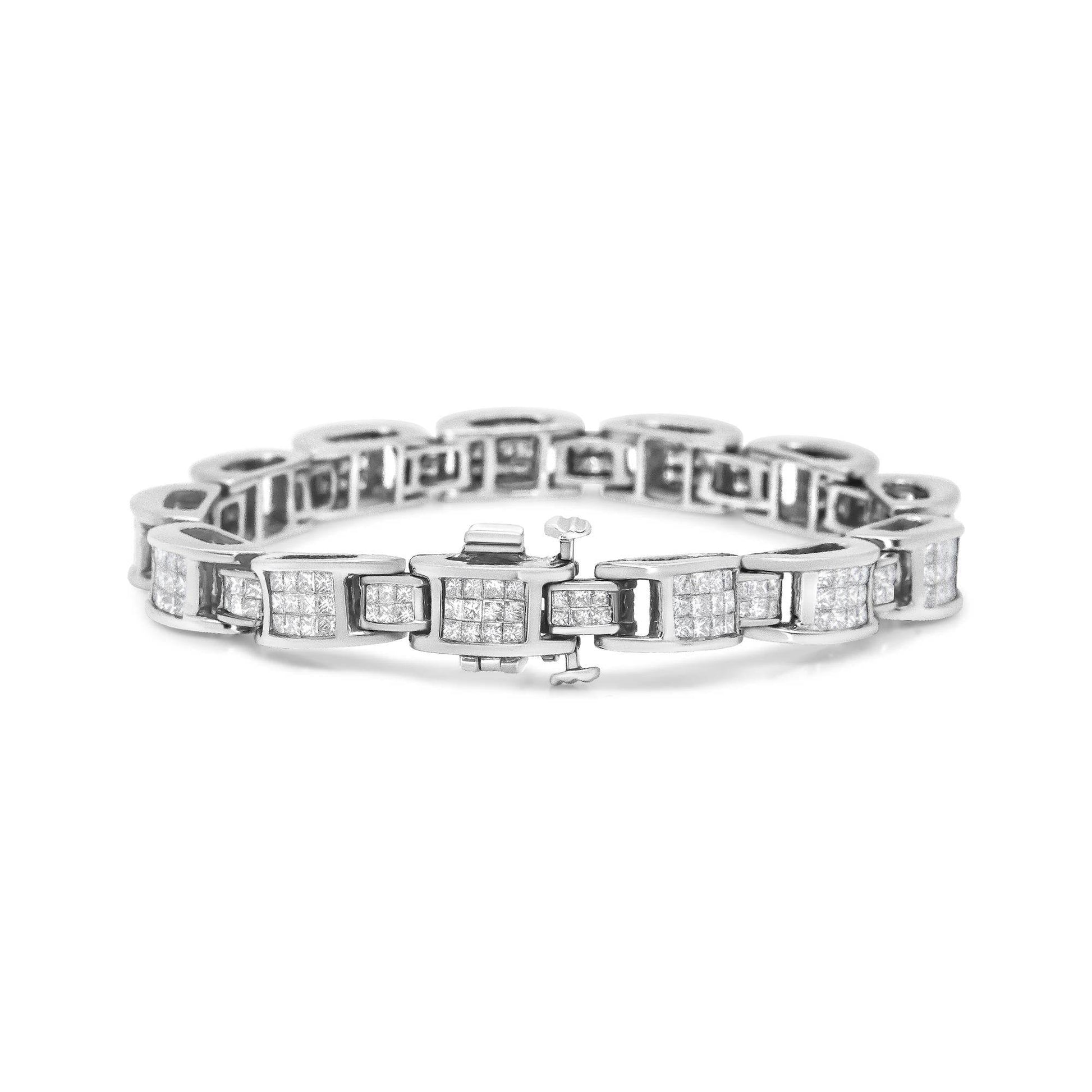14K White Gold 5.0 Cttw Princess Cut Diamond Invisible Set Alternating Size D Shaped Links Tennis Bracelet (H-I Color, SI2-I1 Clarity) - 7” - Bijoux-NYC Direct