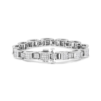 14K White Gold 5.0 Cttw Princess Cut Diamond Invisible Set Alternating Size D Shaped Links Tennis Bracelet (H-I Color, SI2-I1 Clarity) - 7” - Bijoux-NYC Direct