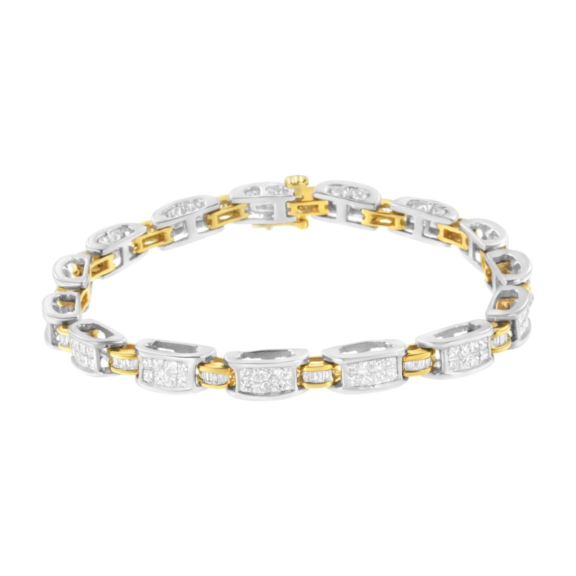 14K Two-Tone Gold Princess and Baguette-Cut Diamond Link Bracelet (3.00 cttw, H-I Color, SI1-SI2 Clarity) - Bijoux-NYC Direct
