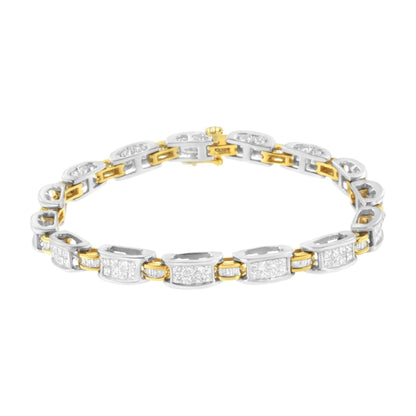 14K Two-Tone Gold Princess and Baguette-Cut Diamond Link Bracelet (3.00 cttw, H-I Color, SI1-SI2 Clarity) - Bijoux-NYC Direct
