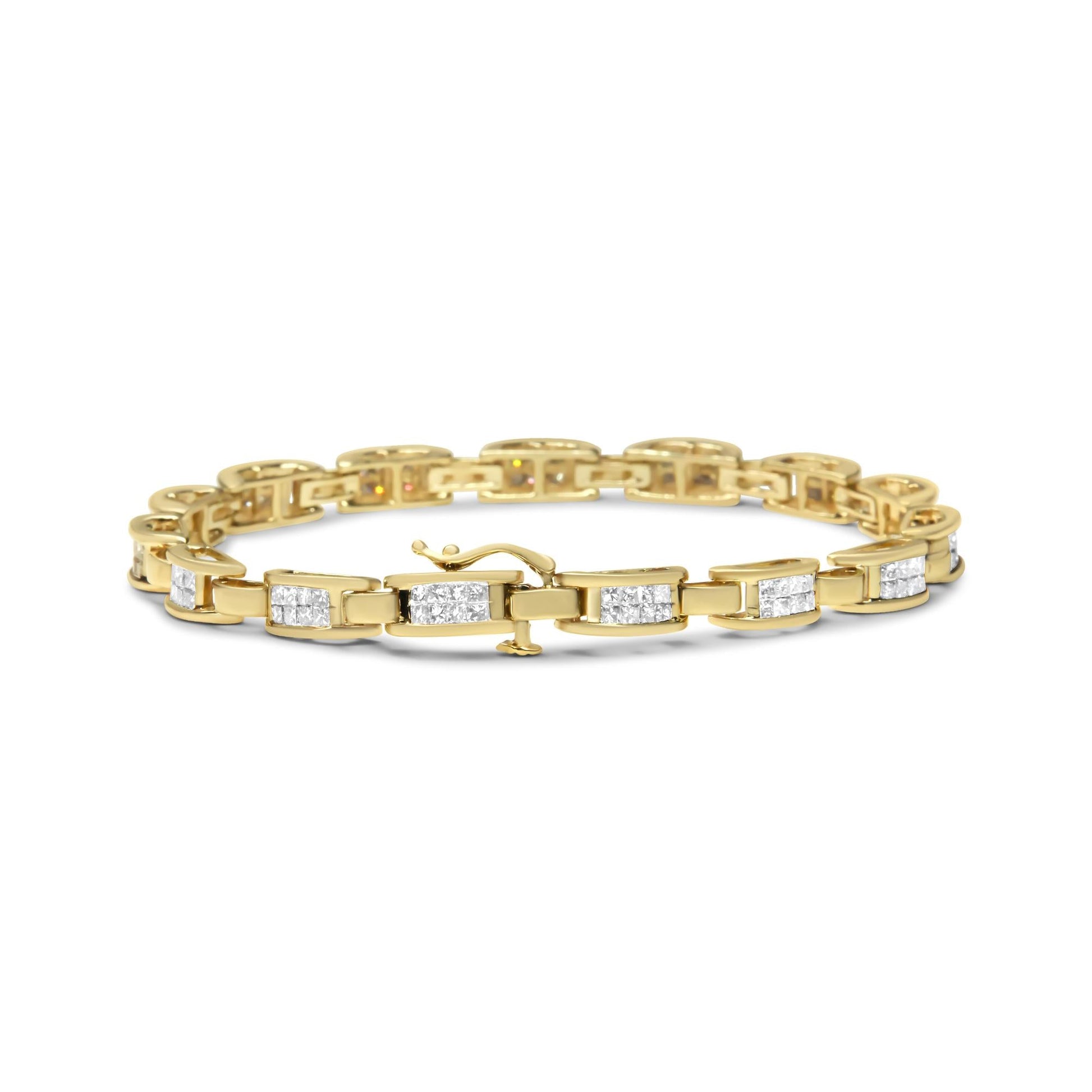 10K Yellow Gold 2.0 Cttw Invisible-Set Princess Cut Diamond Rectangular Link Bracelet (I-J Color, SI2-I1 Clarity) - 7" - Bijoux-NYC Direct
