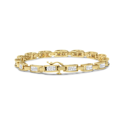 10K Yellow Gold 2.0 Cttw Invisible-Set Princess Cut Diamond Rectangular Link Bracelet (I-J Color, SI2-I1 Clarity) - 7" - Bijoux-NYC Direct