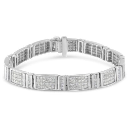 14K White Gold 7.0 Cttw Princess Cut Diamond 7" Alternating Vertical and Horizontal Rectangular Link Tennis Bracelet (H-I Color, SI2-I1 Clarity) - Bijoux-NYC Direct