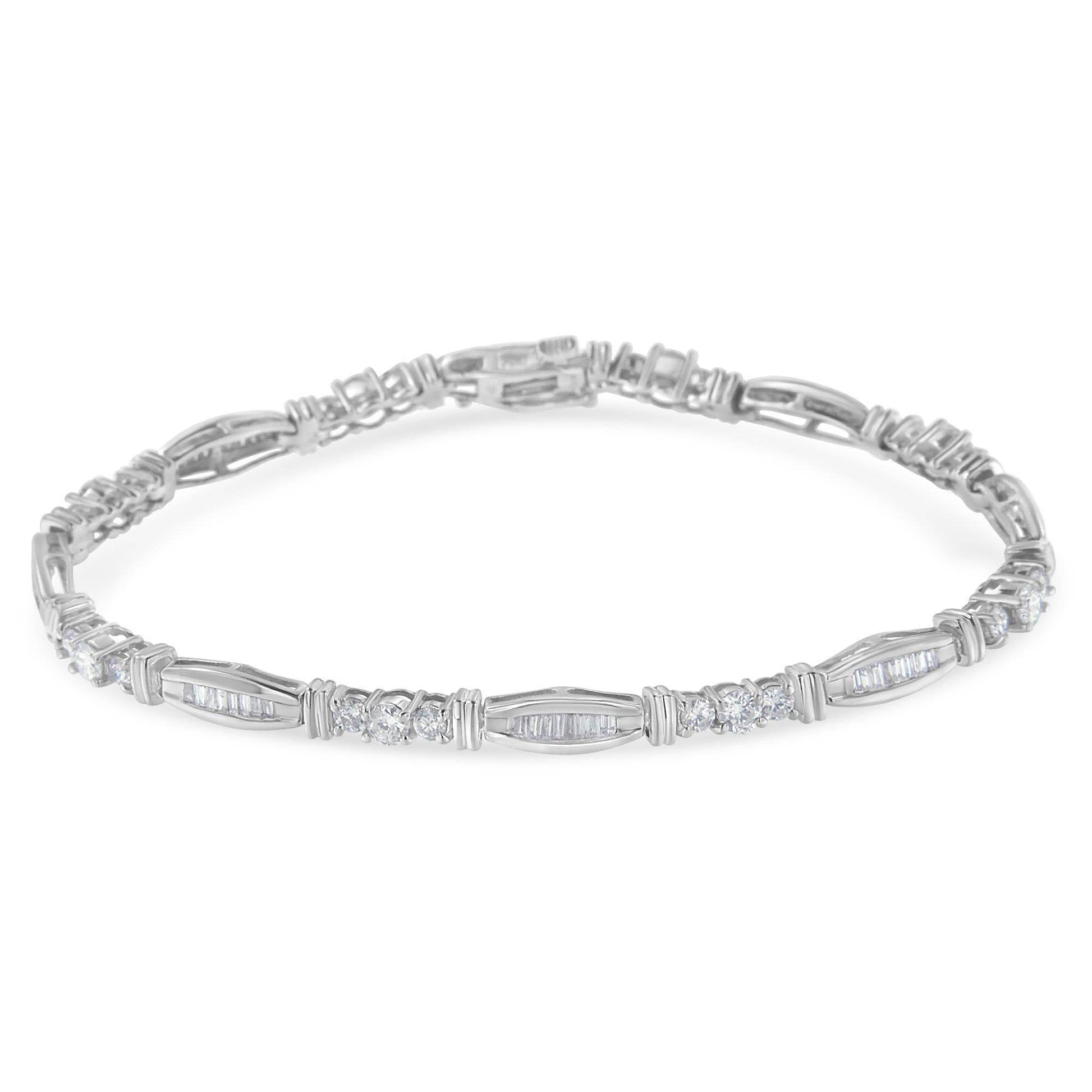 10K White Gold Geometric Pattern Diamond Tennis Bracelet (3 cttw, H-I Color, SI2-I1 Clarity) - Bijoux-NYC Direct