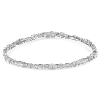 10K White Gold Geometric Pattern Diamond Tennis Bracelet (3 cttw, H-I Color, SI2-I1 Clarity) - Bijoux-NYC Direct