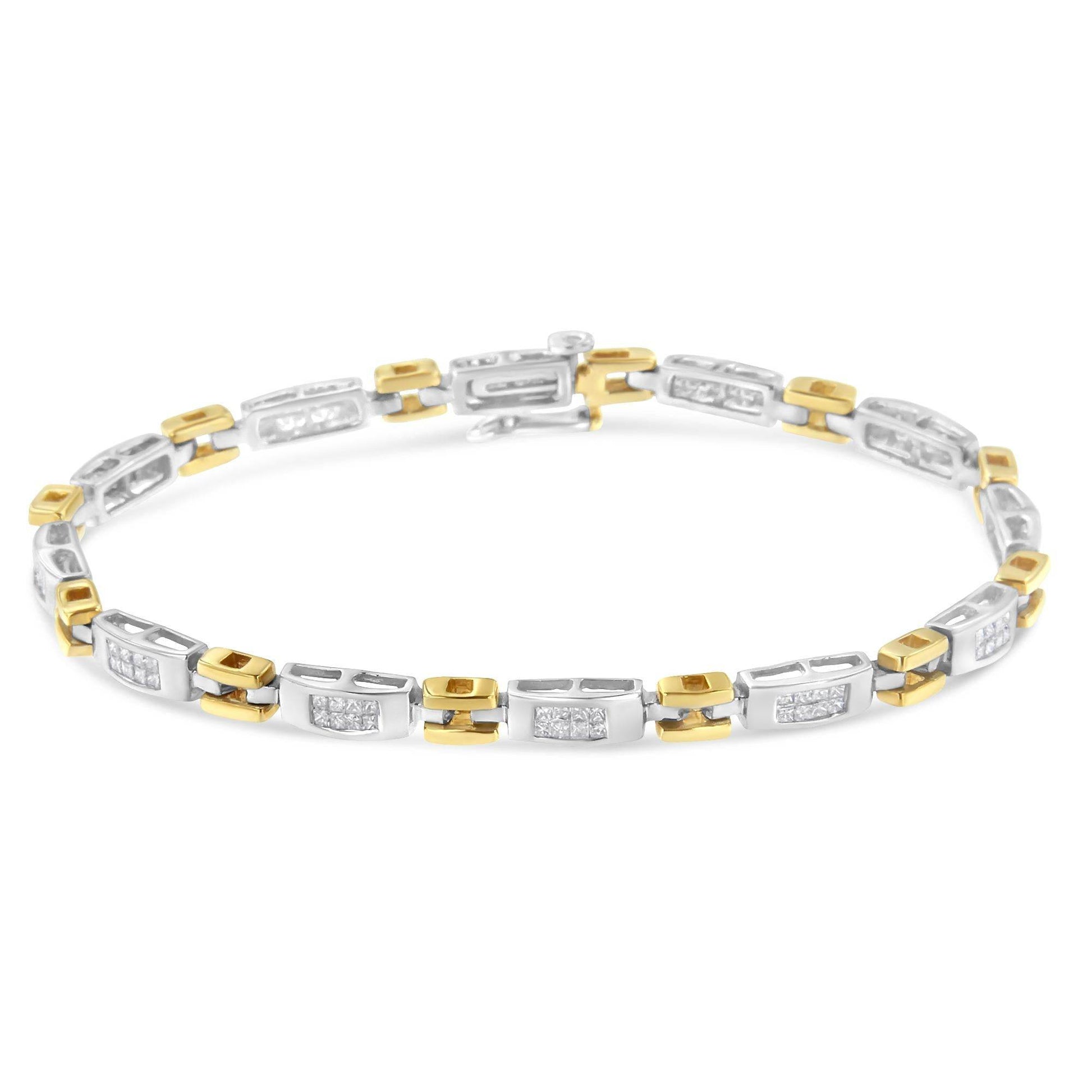 10K Two-Tone Gold Princess Cut Diamond Geo Link Bracelet (1.00 cttw, H-I Color, SI1-SI2 Clarity) - Bijoux-NYC Direct